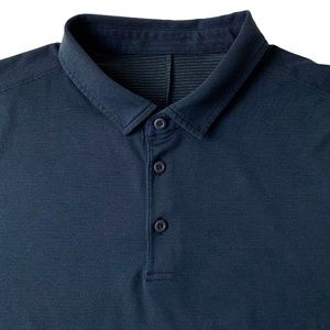 Lululemon Mens Short Sleeve Casual Stretch Comfort Polo Navy Blue Logo XL